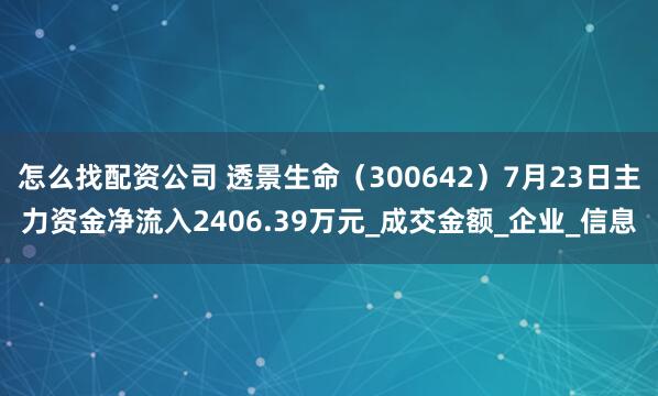 怎么找配资公司 透景生命（300642）7月23日主力资金净流入2406.39万元_成交金额_企业_信息